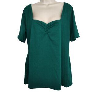 Ava and Viv Green Fitted Top Juniors Size XXL 17 Short Sleeve Ruched Square Neck